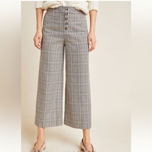 ANTHROPOLOGIE Roma Grey Plaid Preppy Chenille Wide Leg Cropped Pants Trousers 4